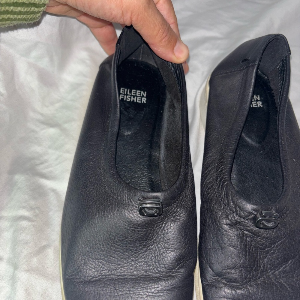 Eileen Fisher Sydney Slip On Washed Black Leather Sneakers Size 7 - Picture 3 of 6